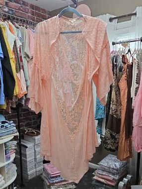 Pol Peach Lace Kimono Cover-Up